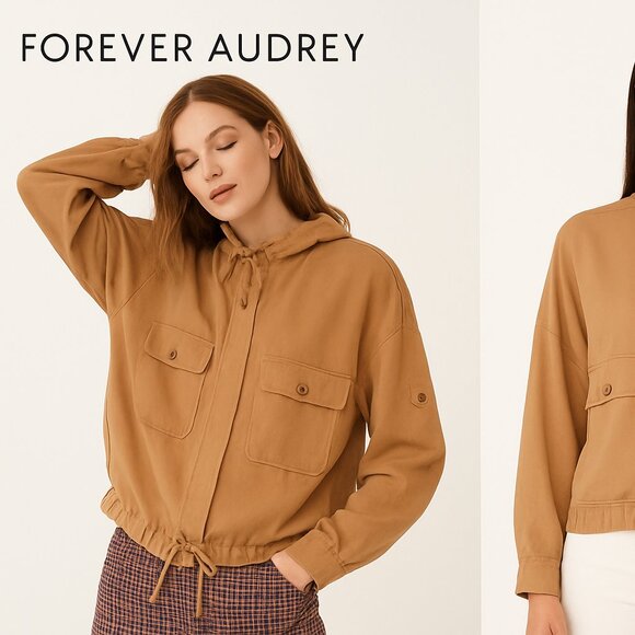 Forever Audrey Womens size L Tan Utility Jacket zipper closure drawstring waist - Picture 1 of 15